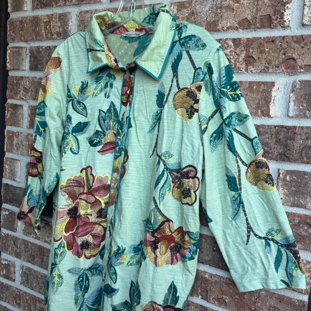 Soft Surroundings Elena Tropical Floral Mix Media Tunic Top - Picture 3 of 6